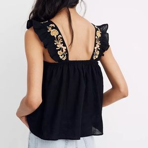 Madewell Black Embroidered-Strap Swing Top
